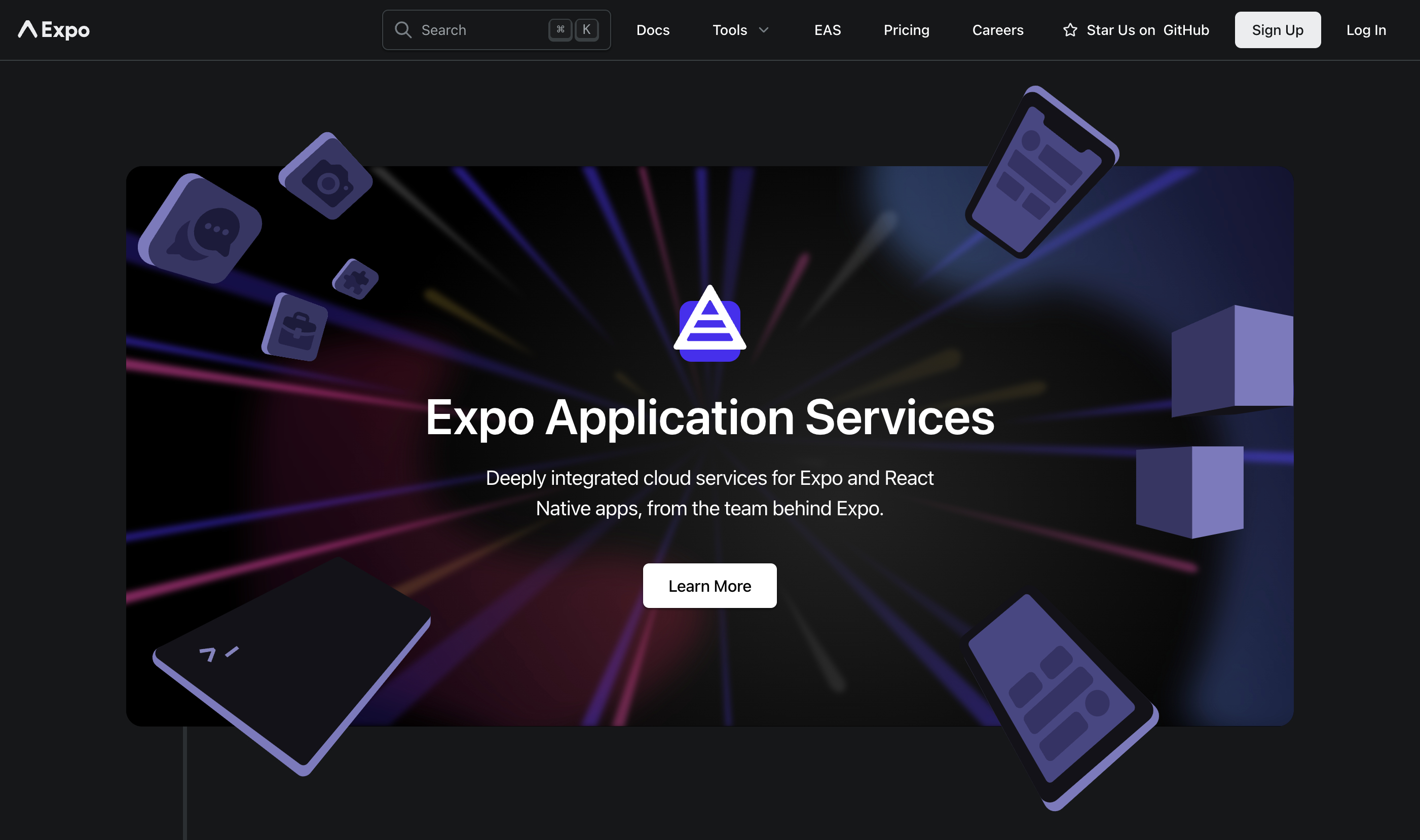 Expo Application ServicesのWebサイト