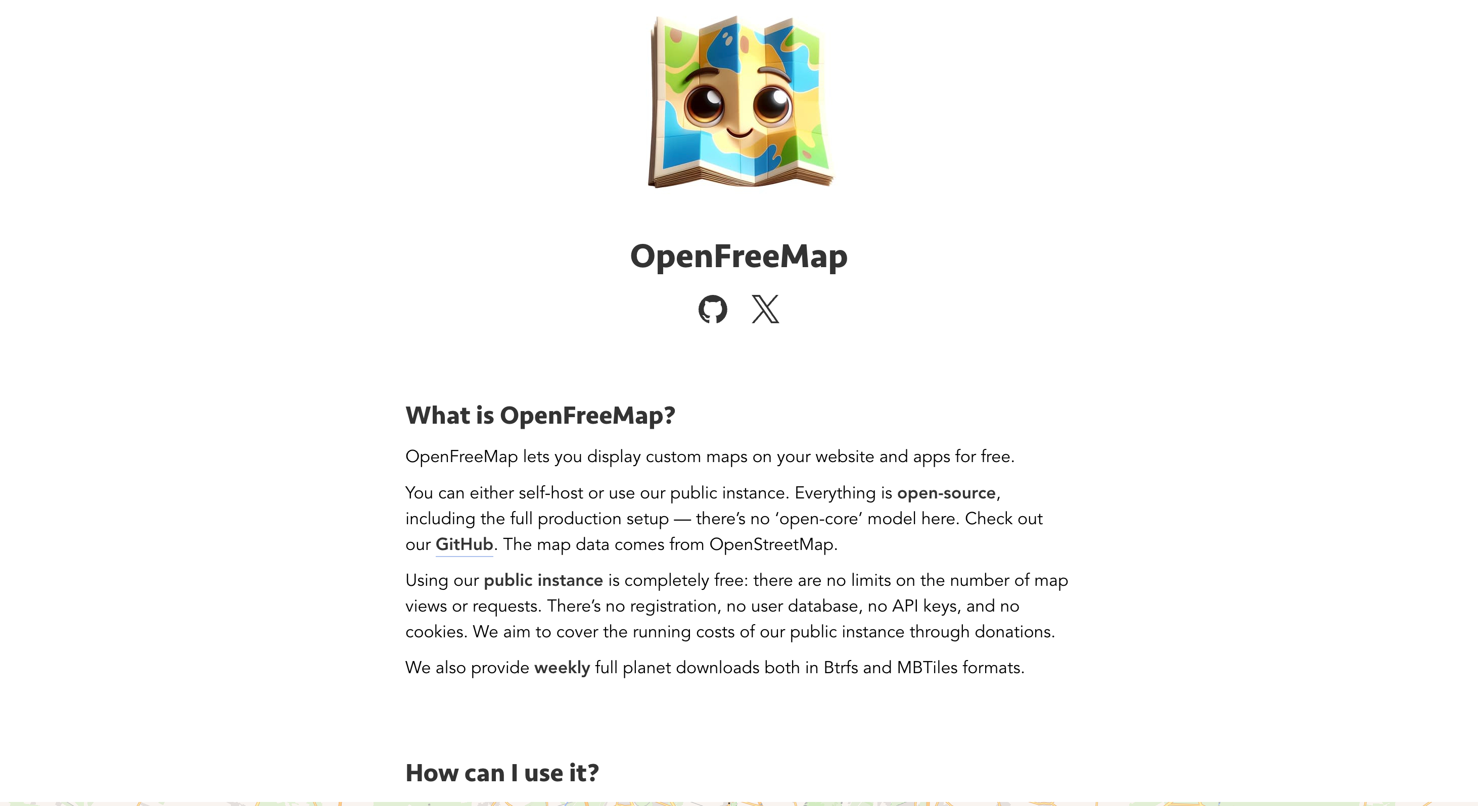 OpenFreeMapのWebサイト