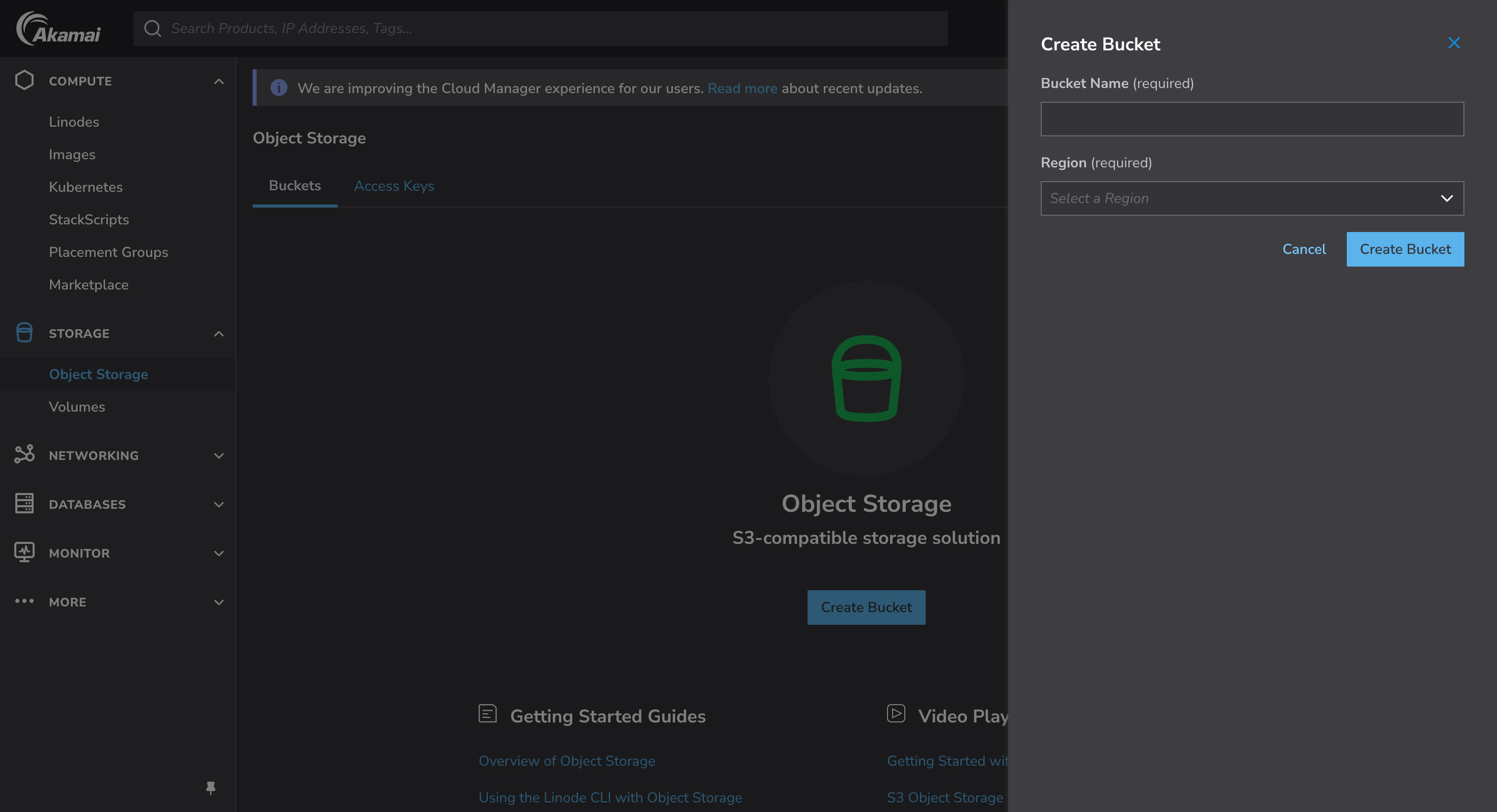 Akamai Object Storageのダッシュボード